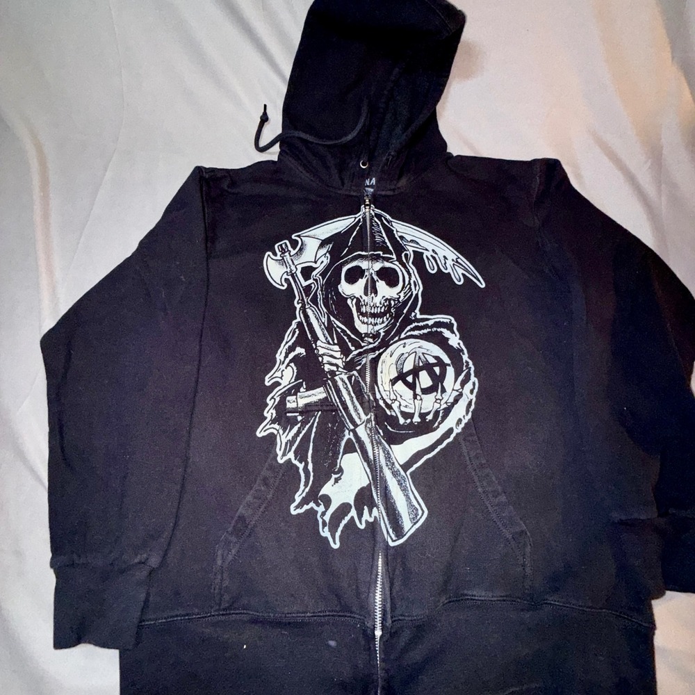 Sons‎ of Anarchy Zip Up Hoodie Mens Medium Black Good Grim Reaper SOA Graphic